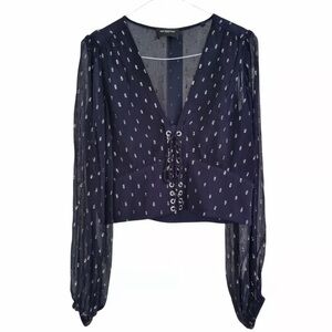The Kooples Navy Flowy Cropped Blouse Size 1